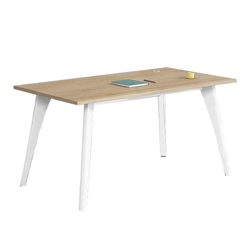 Madera de escritura de oficinas de forma rectangular con patas de metal en natural/marrón