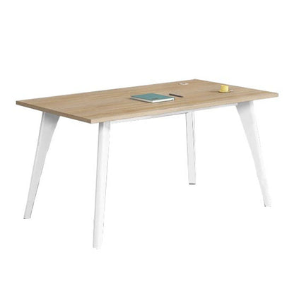 Madera de escritura de oficinas de forma rectangular con patas de metal en natural/marrón