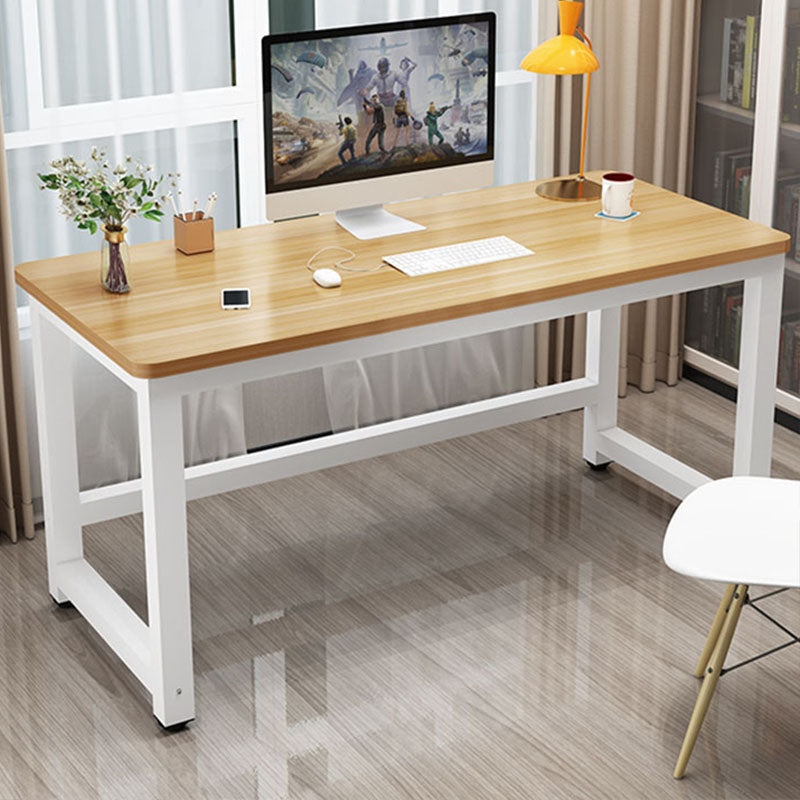 Rectangular Shaped Office Writing Table Wood in Natural with Metal Legs Clearhalo 'furn' 'furn_office_desk' 'Furniture' 'Office Desks' 'Office Furniture' 'office_desk' 7845380