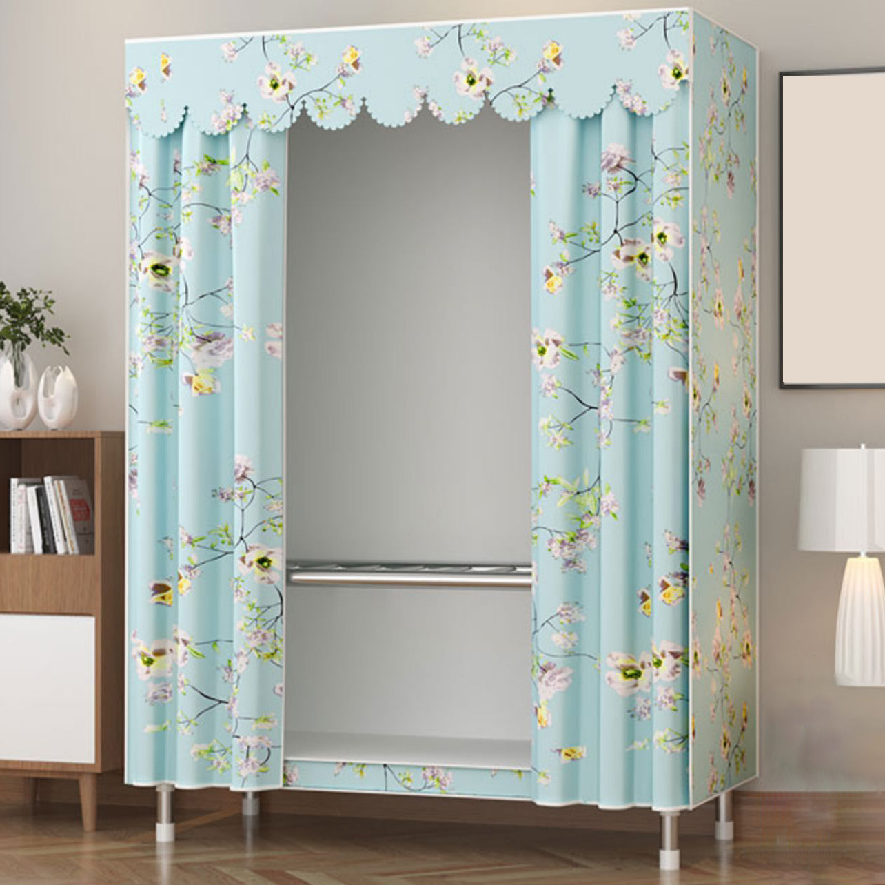 Metal Wardrobe Cabinet Modern Wardrobe Armoire with Shelves and Legs