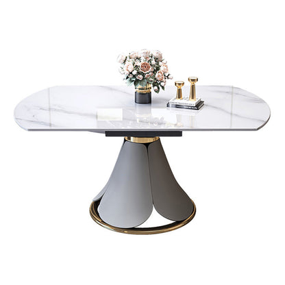 Round Modern Stone Dining Table Extendable for Small Spaces in White