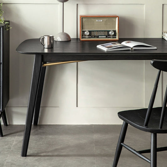 Zwart modern rechthoekige eiken tafelbladtafel voor 4 personen