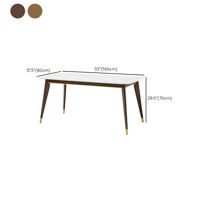 Mesa de comedor de piedra blanca rectangular contemporánea con 4 pies de madera