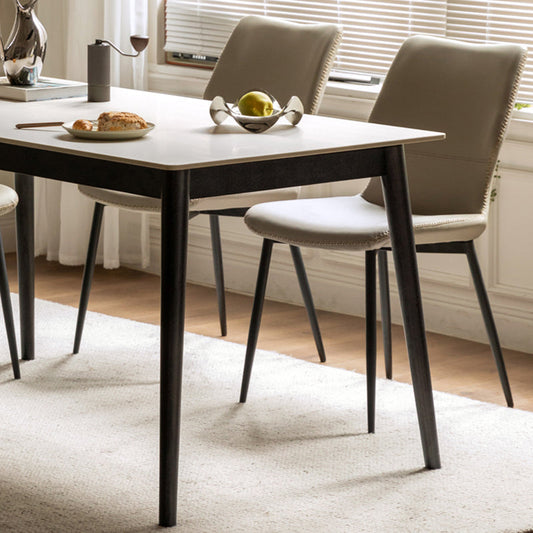 Moderne rechthoekige stenen witte top eettafel met 4 eiken zwarte poten