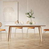 Mesa de comedor rectangular contemporánea con patas de madera maciza marrón claro