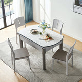 Contemporary Rectangular and Round White Dining Table with Wooden Legs