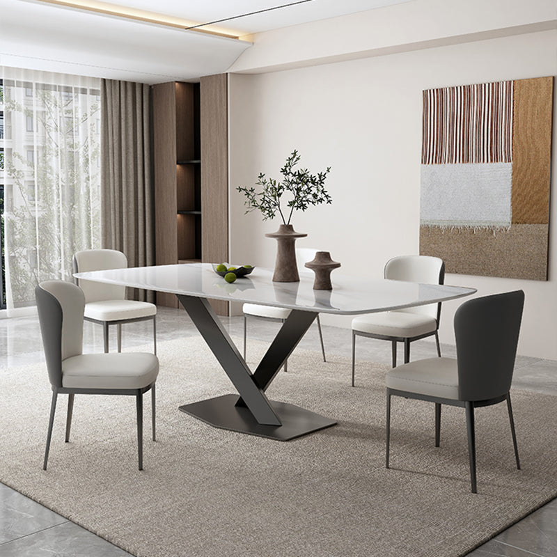 Moderno dinette da 1/5/7 pz interno con tavolo da pranzo bianco e sedie