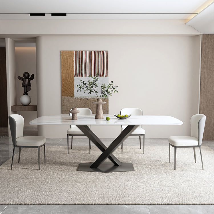 Moderno dinette da 1/5/7 pz interno con tavolo da pranzo bianco e sedie