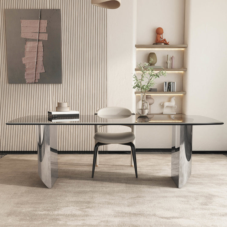 1/2/3/4/5 PC Dinette set con tavolo da pranzo in vetro grigio e sedie bianche