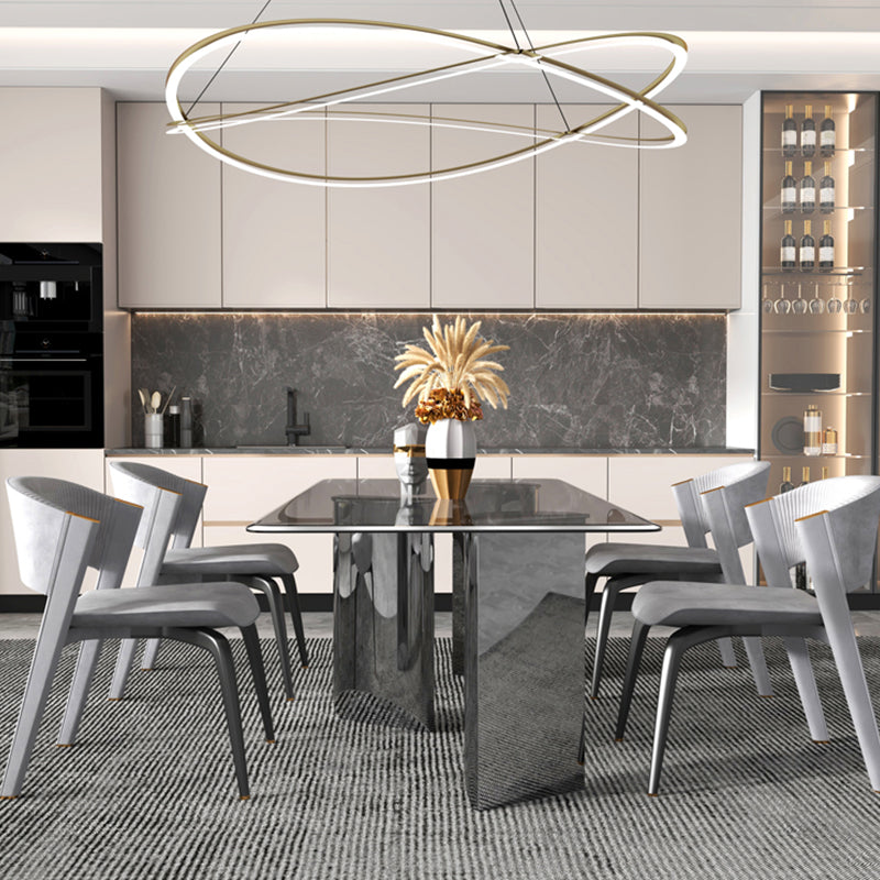 Cocina 1/2/3/5 PCS Juego de comedor con mesa de copa de vidrio y sillas grises