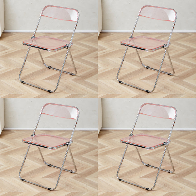 Contemporary Open Back Metal Folding Armless Dining Chairs(Set of 4/8) Pink 4 Piece Set Clearhalo 'Dining Chairs' 'Dining Tables & Seating' 'dining_chair' 'furn' 'furn_dining_chair' 'Furniture' 'Kitchen & Dining Furniture' 7855080