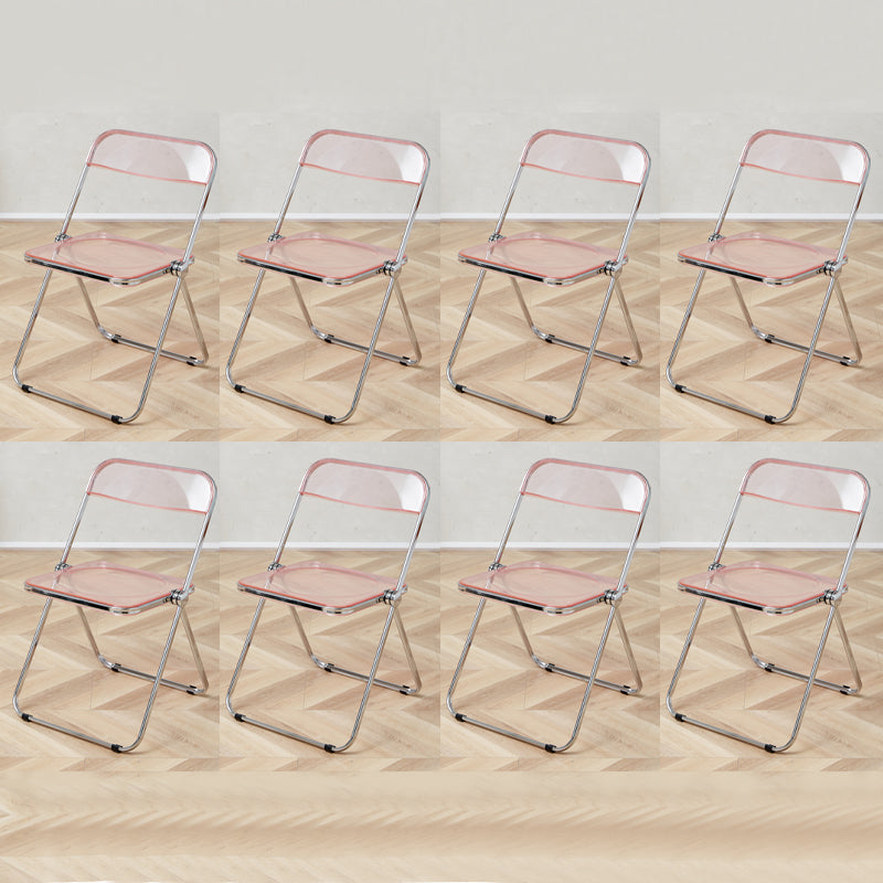 Contemporary Open Back Metal Folding Armless Dining Chairs(Set of 4/8) Pink 8 Piece Set Clearhalo 'Dining Chairs' 'Dining Tables & Seating' 'dining_chair' 'furn' 'furn_dining_chair' 'Furniture' 'Kitchen & Dining Furniture' 7855081