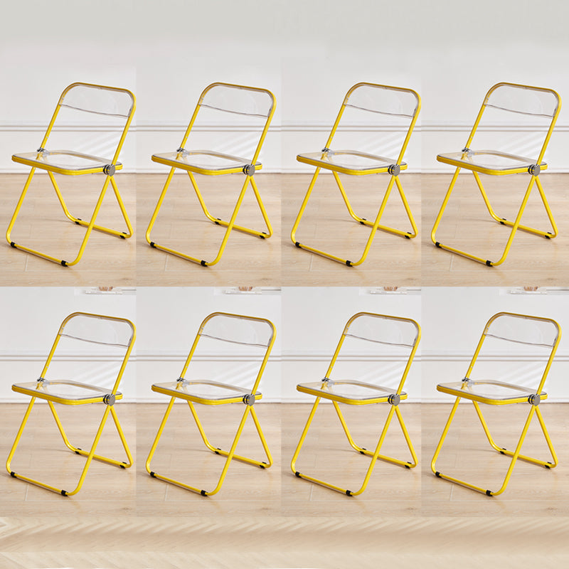 Contemporary Open Back Metal Folding Armless Dining Chairs(Set of 4/8) Yellow 8 Piece Set Clearhalo 'Dining Chairs' 'Dining Tables & Seating' 'dining_chair' 'furn' 'furn_dining_chair' 'Furniture' 'Kitchen & Dining Furniture' 7855084
