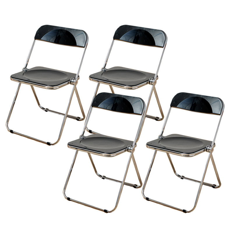 Contemporary Open Back Metal Folding Armless Dining Chairs(Set of 4/8) Gloss Black 4 Piece Set Clearhalo 'Dining Chairs' 'Dining Tables & Seating' 'dining_chair' 'furn' 'furn_dining_chair' 'Furniture' 'Kitchen & Dining Furniture' 7855093