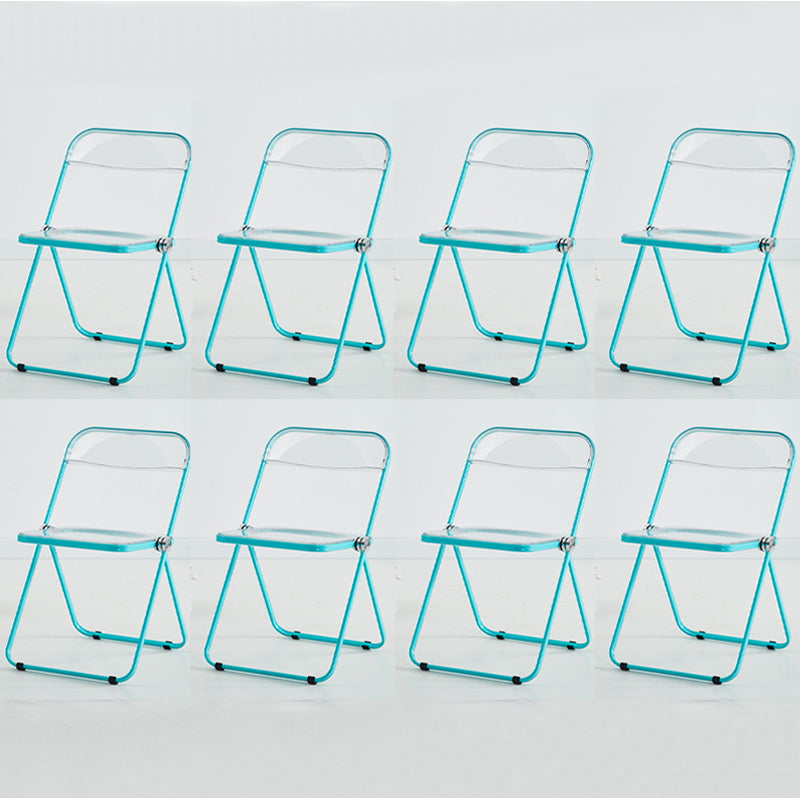 Contemporary Open Back Metal Folding Armless Dining Chairs(Set of 4/8) Light Blue-Clear 8 Piece Set Clearhalo 'Dining Chairs' 'Dining Tables & Seating' 'dining_chair' 'furn' 'furn_dining_chair' 'Furniture' 'Kitchen & Dining Furniture' 7855098