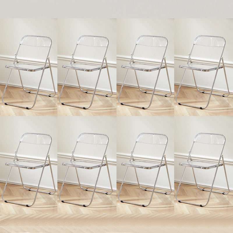 Contemporary Open Back Metal Folding Armless Dining Chairs(Set of 4/8) Silver Clear 8 Piece Set Clearhalo 'Dining Chairs' 'Dining Tables & Seating' 'dining_chair' 'furn' 'furn_dining_chair' 'Furniture' 'Kitchen & Dining Furniture' 7855100