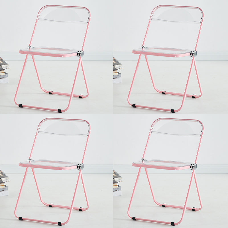 Contemporary Open Back Metal Folding Armless Dining Chairs(Set of 4/8) Light Pink 4 Piece Set Clearhalo 'Dining Chairs' 'Dining Tables & Seating' 'dining_chair' 'furn' 'furn_dining_chair' 'Furniture' 'Kitchen & Dining Furniture' 7855103