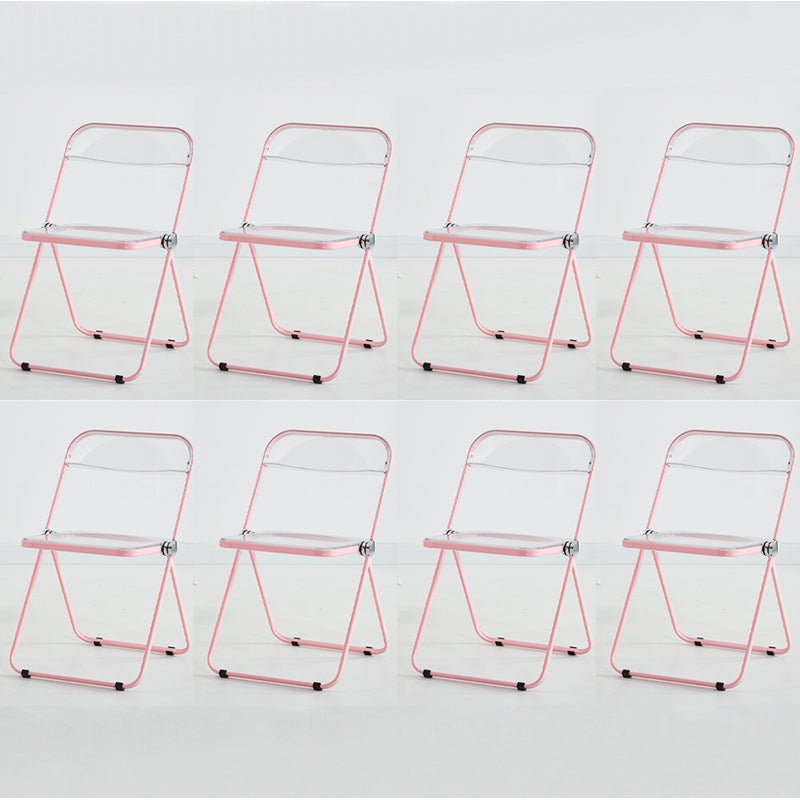Contemporary Open Back Metal Folding Armless Dining Chairs(Set of 4/8) Light Pink 8 Piece Set Clearhalo 'Dining Chairs' 'Dining Tables & Seating' 'dining_chair' 'furn' 'furn_dining_chair' 'Furniture' 'Kitchen & Dining Furniture' 7855104