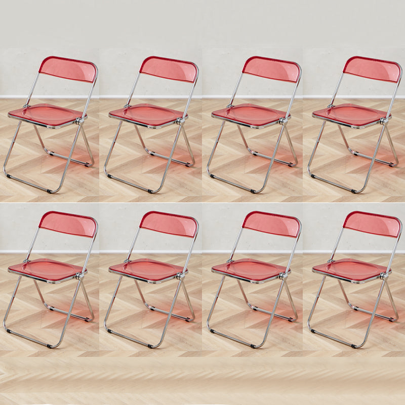 Contemporary Open Back Metal Folding Armless Dining Chairs(Set of 4/8) Light Red 8 Piece Set Clearhalo 'Dining Chairs' 'Dining Tables & Seating' 'dining_chair' 'furn' 'furn_dining_chair' 'Furniture' 'Kitchen & Dining Furniture' 7855106