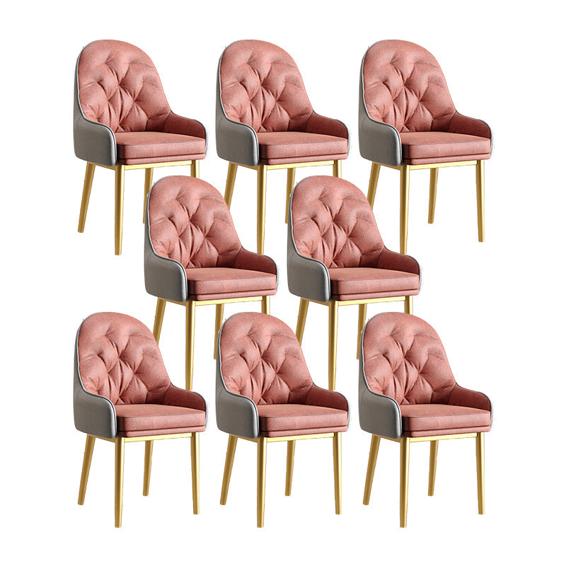 Modern Style Home Solid Back Metal Dining Arm Chair(Set of 4/8) Gold-Pink 8 Piece Set Clearhalo 'Dining Chairs' 'Dining Tables & Seating' 'dining_chair' 'furn' 'furn_dining_chair' 'Furniture' 'Kitchen & Dining Furniture' 7855512