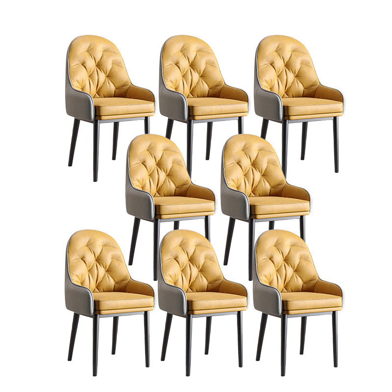 Modern Style Home Solid Back Metal Dining Arm Chair(Set of 4/8) Black and Yellow 8 Piece Set Clearhalo 'Dining Chairs' 'Dining Tables & Seating' 'dining_chair' 'furn' 'furn_dining_chair' 'Furniture' 'Kitchen & Dining Furniture' 7855519