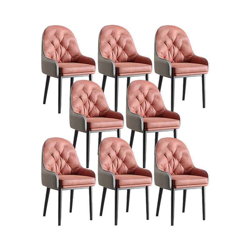 Modern Style Home Solid Back Metal Dining Arm Chair(Set of 4/8) Pink Black 8 Piece Set Clearhalo 'Dining Chairs' 'Dining Tables & Seating' 'dining_chair' 'furn' 'furn_dining_chair' 'Furniture' 'Kitchen & Dining Furniture' 7855521