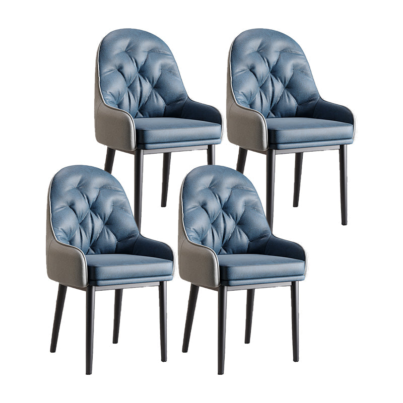 Modern Style Home Solid Back Metal Dining Arm Chair(Set of 4/8) Blue-Black 4 Piece Set Clearhalo 'Dining Chairs' 'Dining Tables & Seating' 'dining_chair' 'furn' 'furn_dining_chair' 'Furniture' 'Kitchen & Dining Furniture' 7855522
