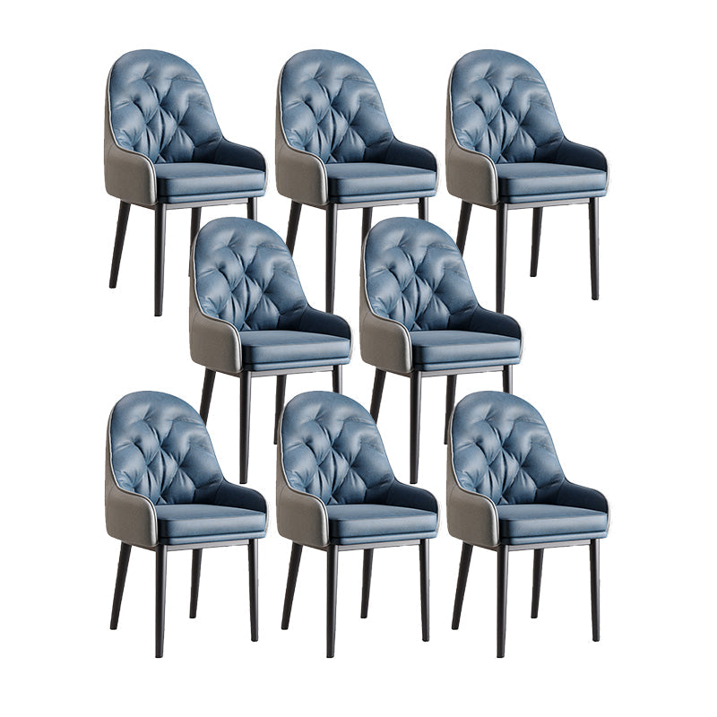 Modern Style Home Solid Back Metal Dining Arm Chair(Set of 4/8) Blue-Black 8 Piece Set Clearhalo 'Dining Chairs' 'Dining Tables & Seating' 'dining_chair' 'furn' 'furn_dining_chair' 'Furniture' 'Kitchen & Dining Furniture' 7855523