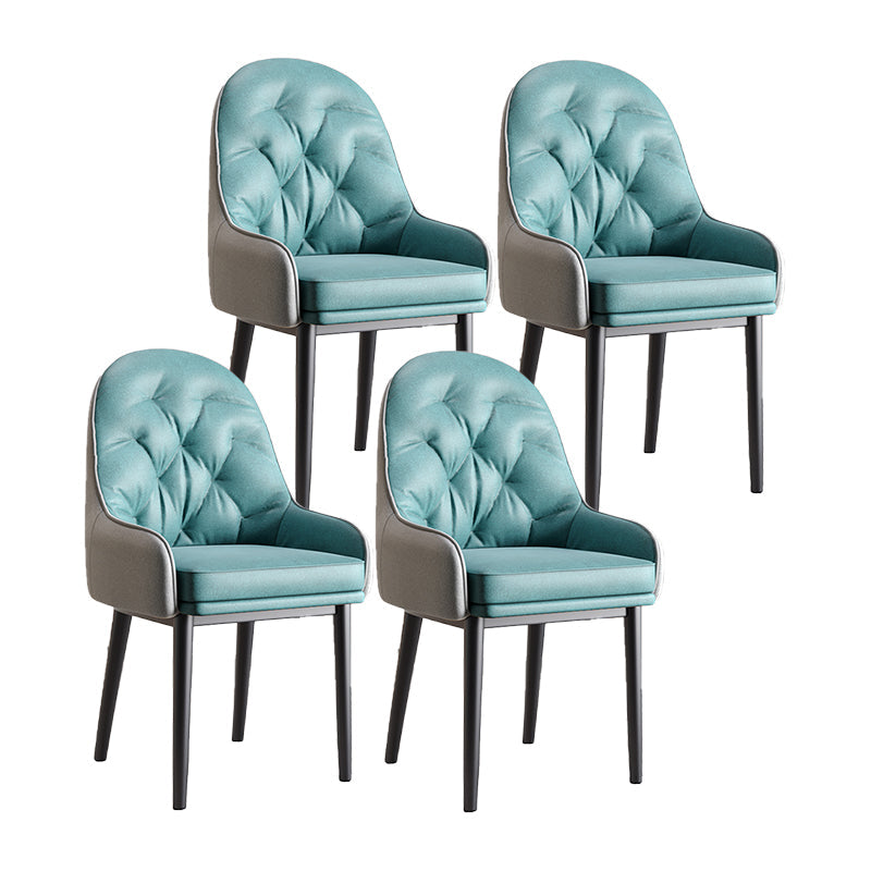 Modern Style Home Solid Back Metal Dining Arm Chair(Set of 4/8) Light Blue Black 4 Piece Set Clearhalo 'Dining Chairs' 'Dining Tables & Seating' 'dining_chair' 'furn' 'furn_dining_chair' 'Furniture' 'Kitchen & Dining Furniture' 7855524