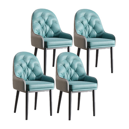 Modern Style Home Solid Back Metal Dining Arm Chair(Set of 4/8) Light Blue Black 4 Piece Set Clearhalo 'Dining Chairs' 'Dining Tables & Seating' 'dining_chair' 'furn' 'furn_dining_chair' 'Furniture' 'Kitchen & Dining Furniture' 7855524