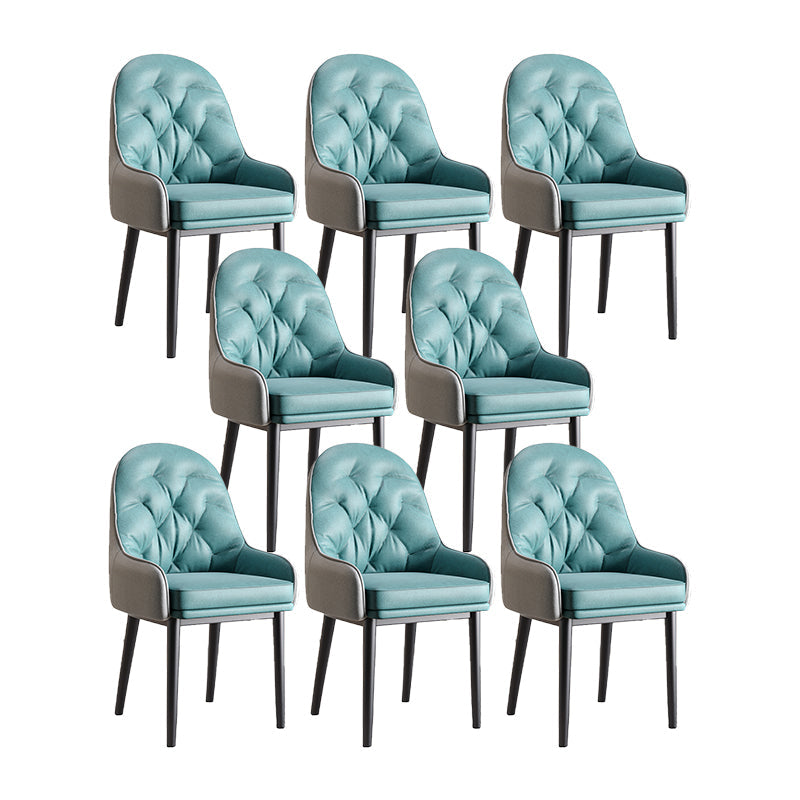 Modern Style Home Solid Back Metal Dining Arm Chair(Set of 4/8) Light Blue Black 8 Piece Set Clearhalo 'Dining Chairs' 'Dining Tables & Seating' 'dining_chair' 'furn' 'furn_dining_chair' 'Furniture' 'Kitchen & Dining Furniture' 7855525