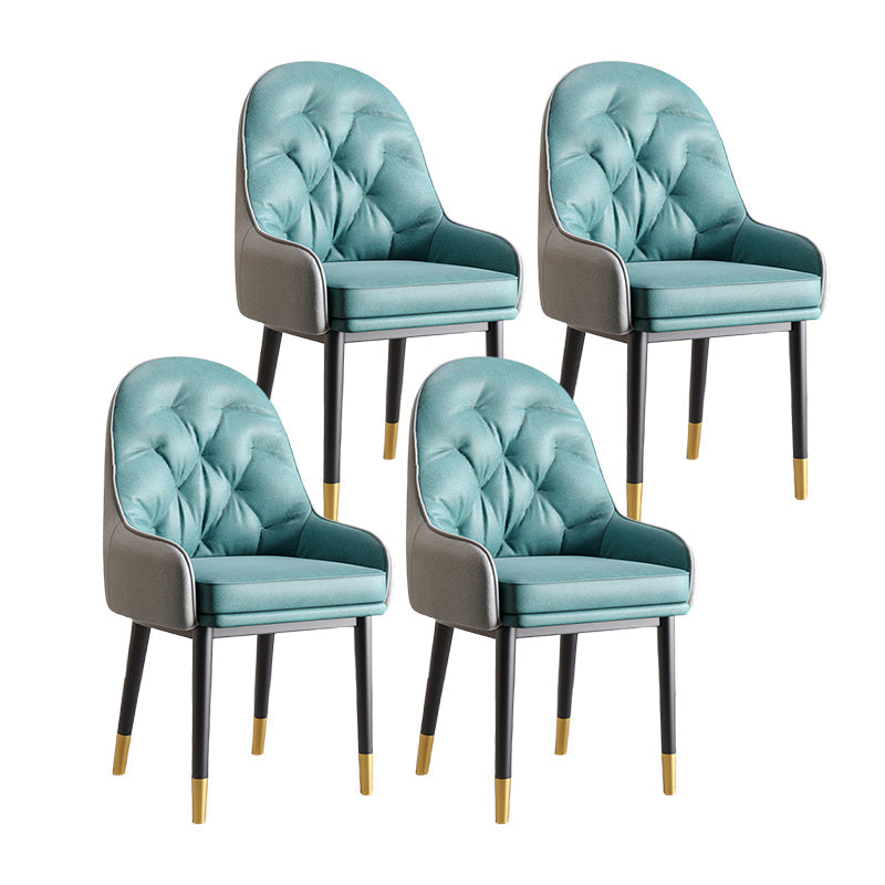 Modern Style Home Solid Back Metal Dining Arm Chair(Set of 4/8) Light Blue-Black 4 Piece Set Clearhalo 'Dining Chairs' 'Dining Tables & Seating' 'dining_chair' 'furn' 'furn_dining_chair' 'Furniture' 'Kitchen & Dining Furniture' 7855526