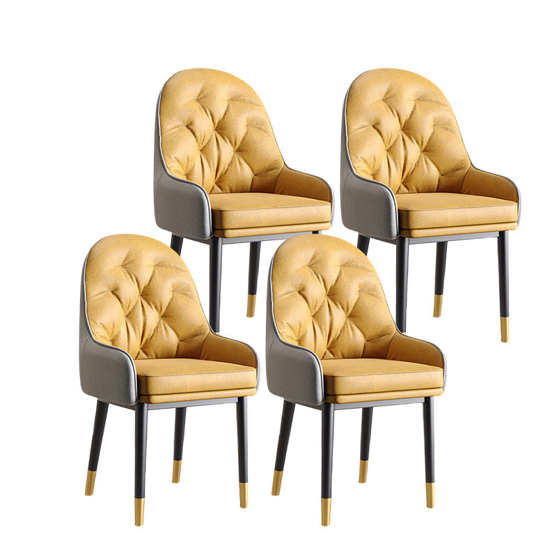 Modern Style Home Solid Back Metal Dining Arm Chair(Set of 4/8) Yellow Black 4 Piece Set Clearhalo 'Dining Chairs' 'Dining Tables & Seating' 'dining_chair' 'furn' 'furn_dining_chair' 'Furniture' 'Kitchen & Dining Furniture' 7855530