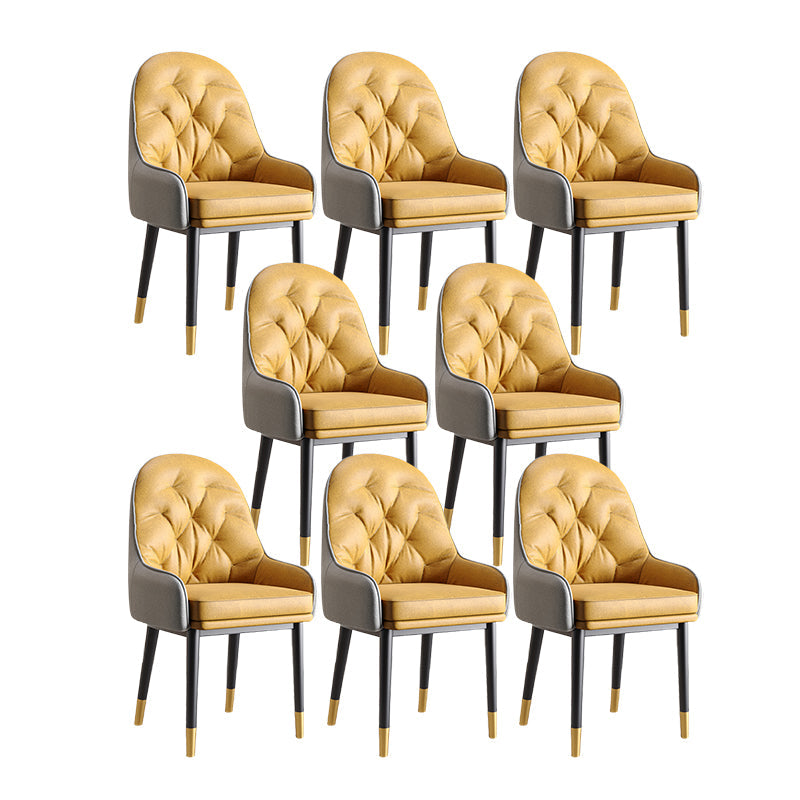 Modern Style Home Solid Back Metal Dining Arm Chair(Set of 4/8) Yellow Black 8 Piece Set Clearhalo 'Dining Chairs' 'Dining Tables & Seating' 'dining_chair' 'furn' 'furn_dining_chair' 'Furniture' 'Kitchen & Dining Furniture' 7855531