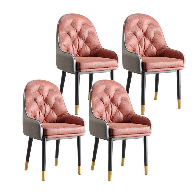Modern Style Home Solid Back Metal Dining Arm Chair(Set of 4/8) Black-Pink 4 Piece Set Clearhalo 'Dining Chairs' 'Dining Tables & Seating' 'dining_chair' 'furn' 'furn_dining_chair' 'Furniture' 'Kitchen & Dining Furniture' 7855532