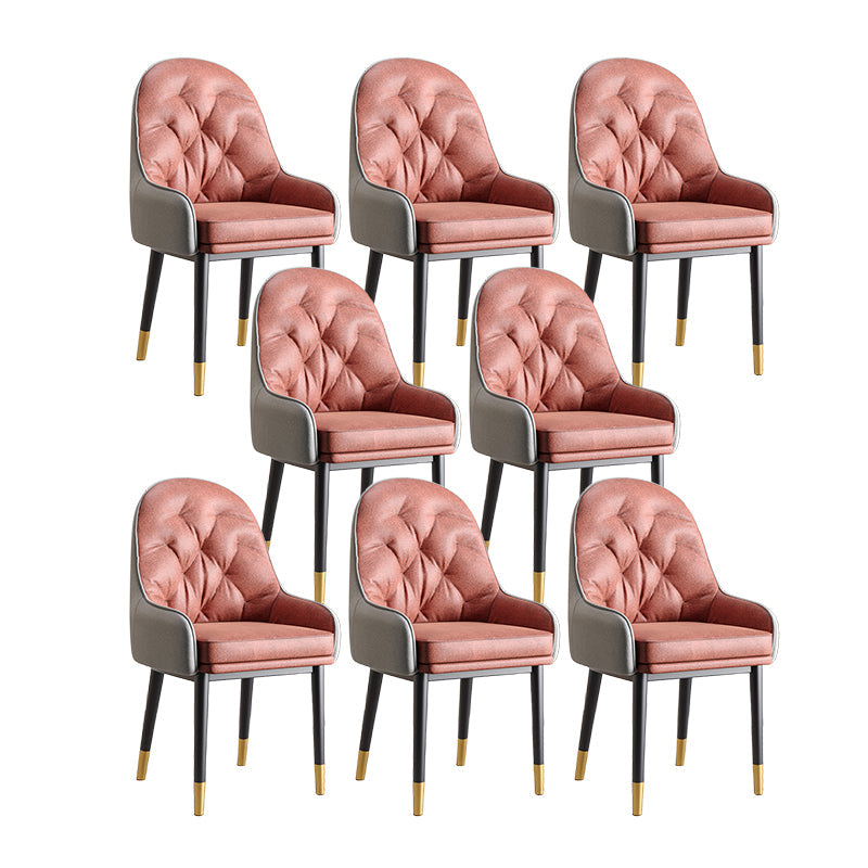 Modern Style Home Solid Back Metal Dining Arm Chair(Set of 4/8) Black-Pink 8 Piece Set Clearhalo 'Dining Chairs' 'Dining Tables & Seating' 'dining_chair' 'furn' 'furn_dining_chair' 'Furniture' 'Kitchen & Dining Furniture' 7855533