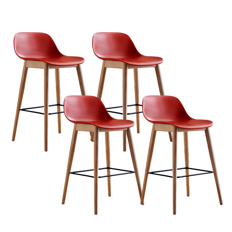 Contemporary Plastic Armless Bar Stool with Beech Solid Wood Base