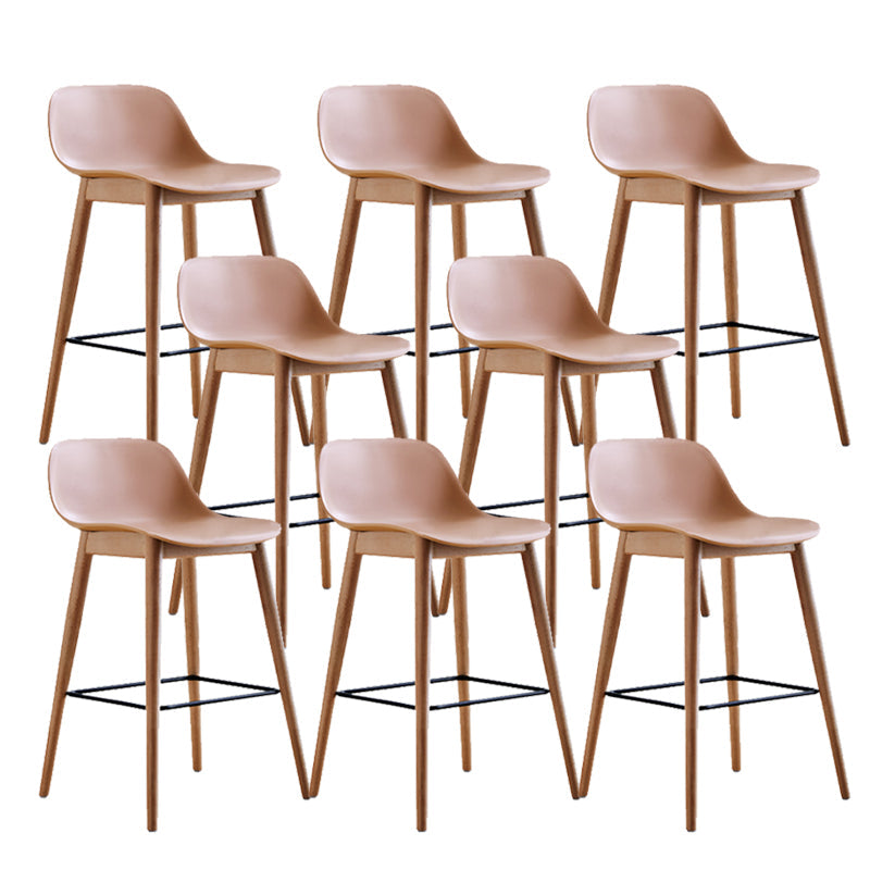 Contemporary Plastic Armless Bar Stool with Beech Solid Wood Base