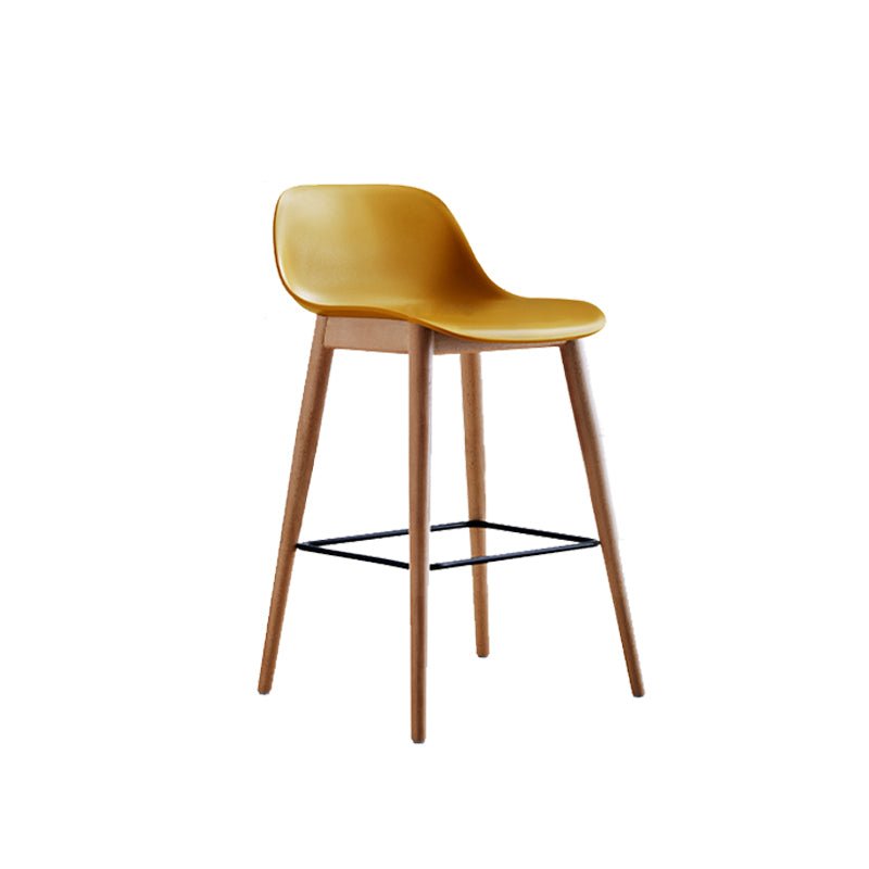 Contemporary Plastic Armless Bar Stool with Beech Solid Wood Base