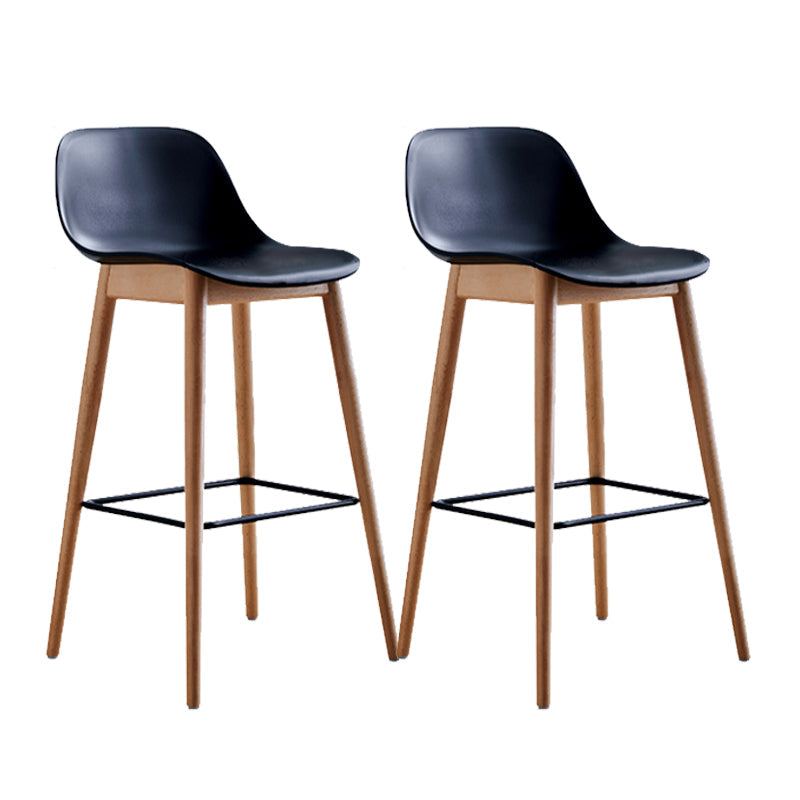 Contemporary Plastic Armless Bar Stool with Beech Solid Wood Base