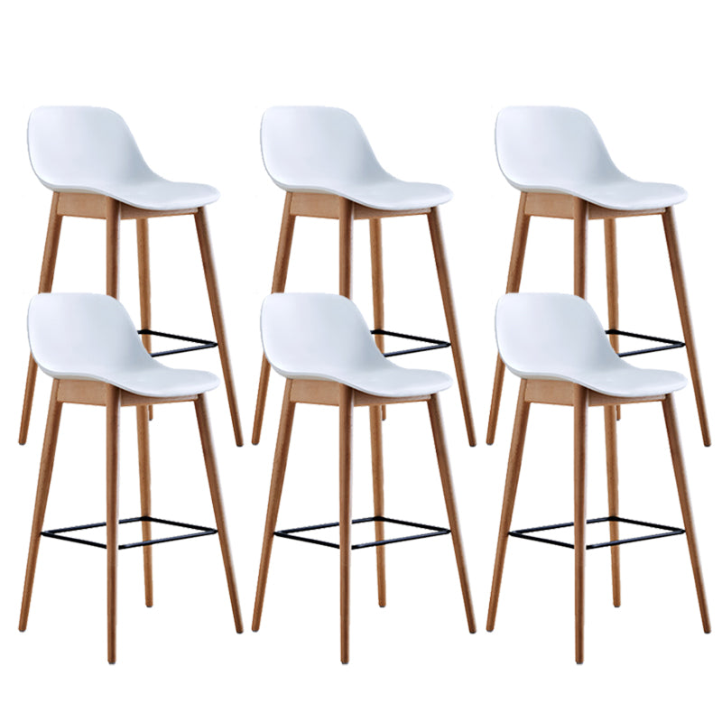 Contemporary Plastic Armless Bar Stool with Beech Solid Wood Base