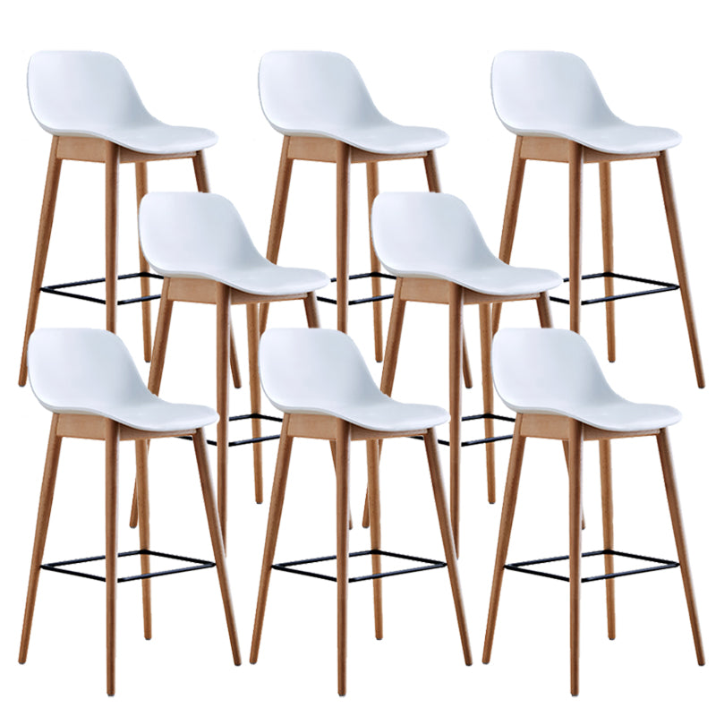 Contemporary Plastic Armless Bar Stool with Beech Solid Wood Base