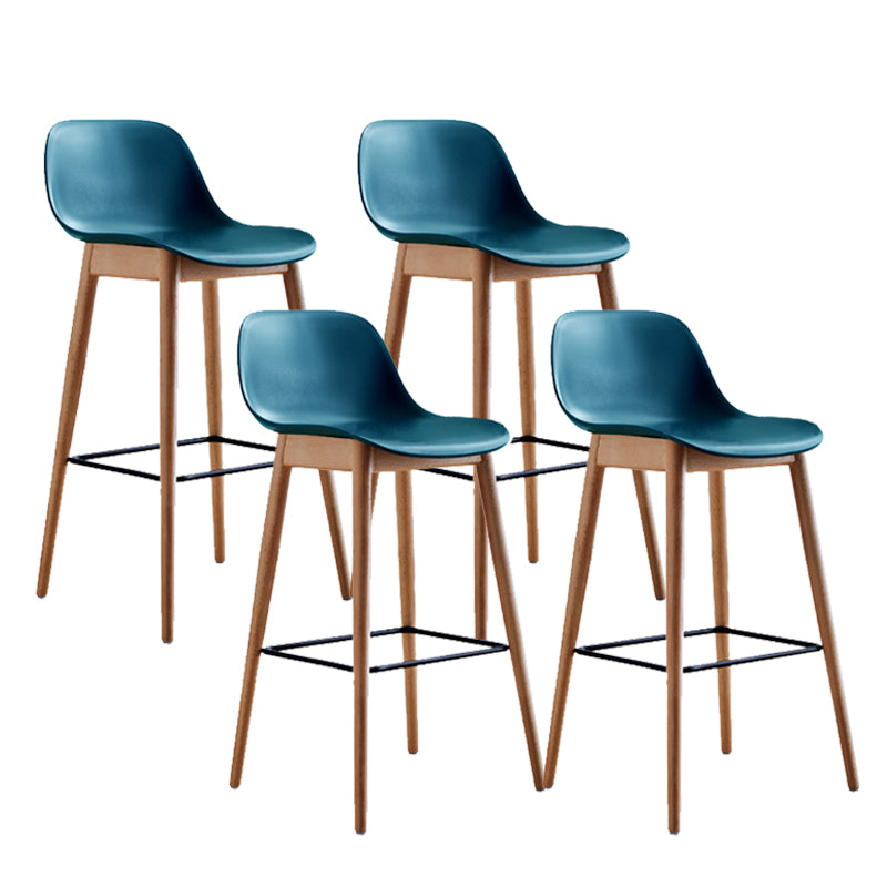 Contemporary Plastic Armless Bar Stool with Beech Solid Wood Base