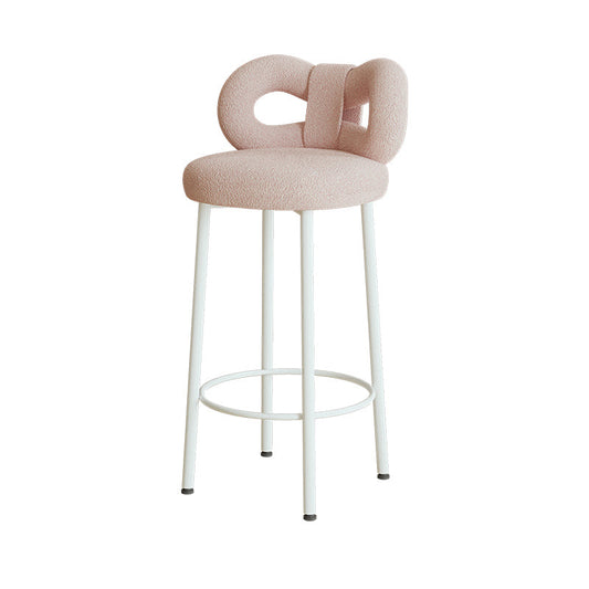 Contemporary Upholstered Low Back Round Bar Stools with Metal Base Pink 1 Piece