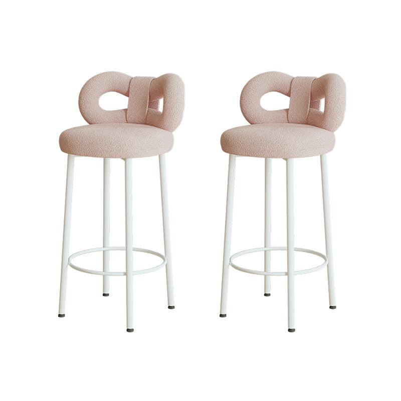 Contemporary Upholstered Low Back Round Bar Stools with Metal Base Pink 2 Piece Set Clearhalo 'Bar Furniture' 'Bar Stools' 'bar_stools' 'furn' 'furn_bar_stools' 'Furniture' 'Kitchen & Dining Furniture' 7855872