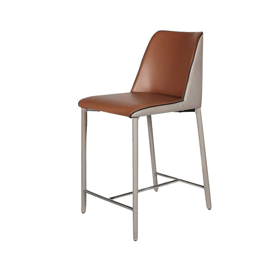 Modern Upholstered Low Back Faux Leather Bar Stools with Metal Base Brown 1 Piece Short Stool(22"H)