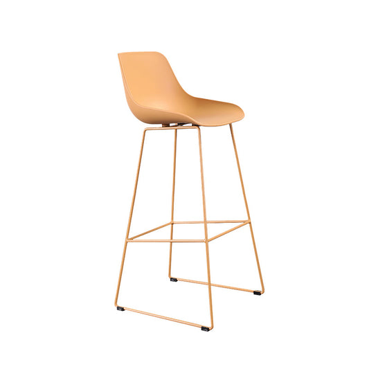 Contemporary Plastic Low Back Armless Bar Stool with Metal Base Yellow 1 Piece