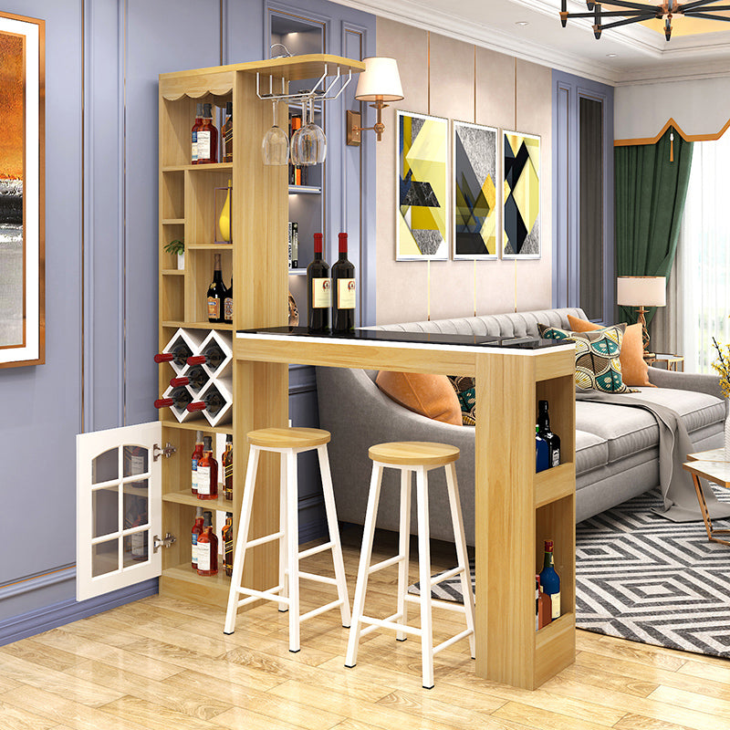 Ensemble de pub en bois intérieur rectangulaire à 3 pièces avec table de table en verre