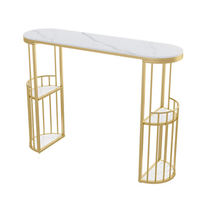 Glam -stijl gesinterde stenen top ovale bar eettafel met planken