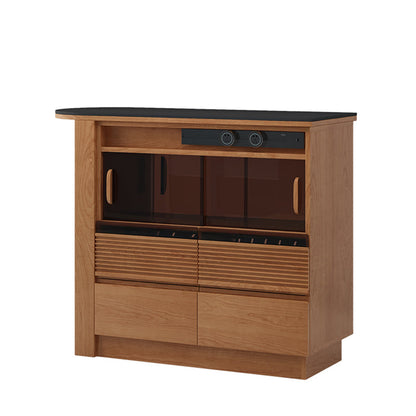 Tavolo da bar in forma top in pietra con base in legno di pino marrone per soggiorno